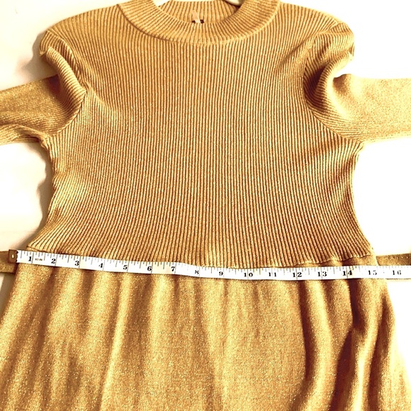 Free People French Girl Mini dress in Gold with belt.Metallic . Spring .Size M - Picture 7 of 9